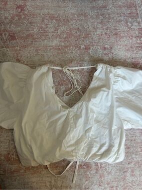 White Puff Sleeve Tie-Back Crop Top